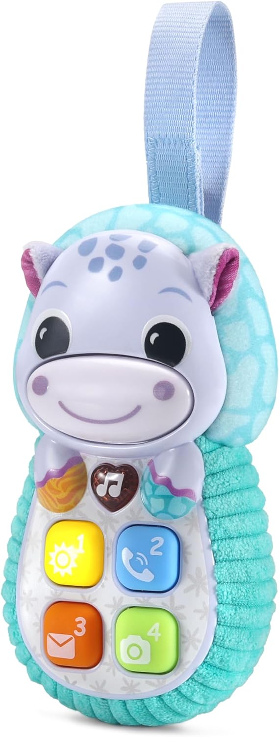 VTech Telefone Baby Hello Hippo, Telefone de brinquedo para bebê com botões moles, números, cores e primeiras palavras, texturas para brincadeiras sensoriais, presente para bebês de 3, 6, 9, 12, 18 meses +, versão em inglês