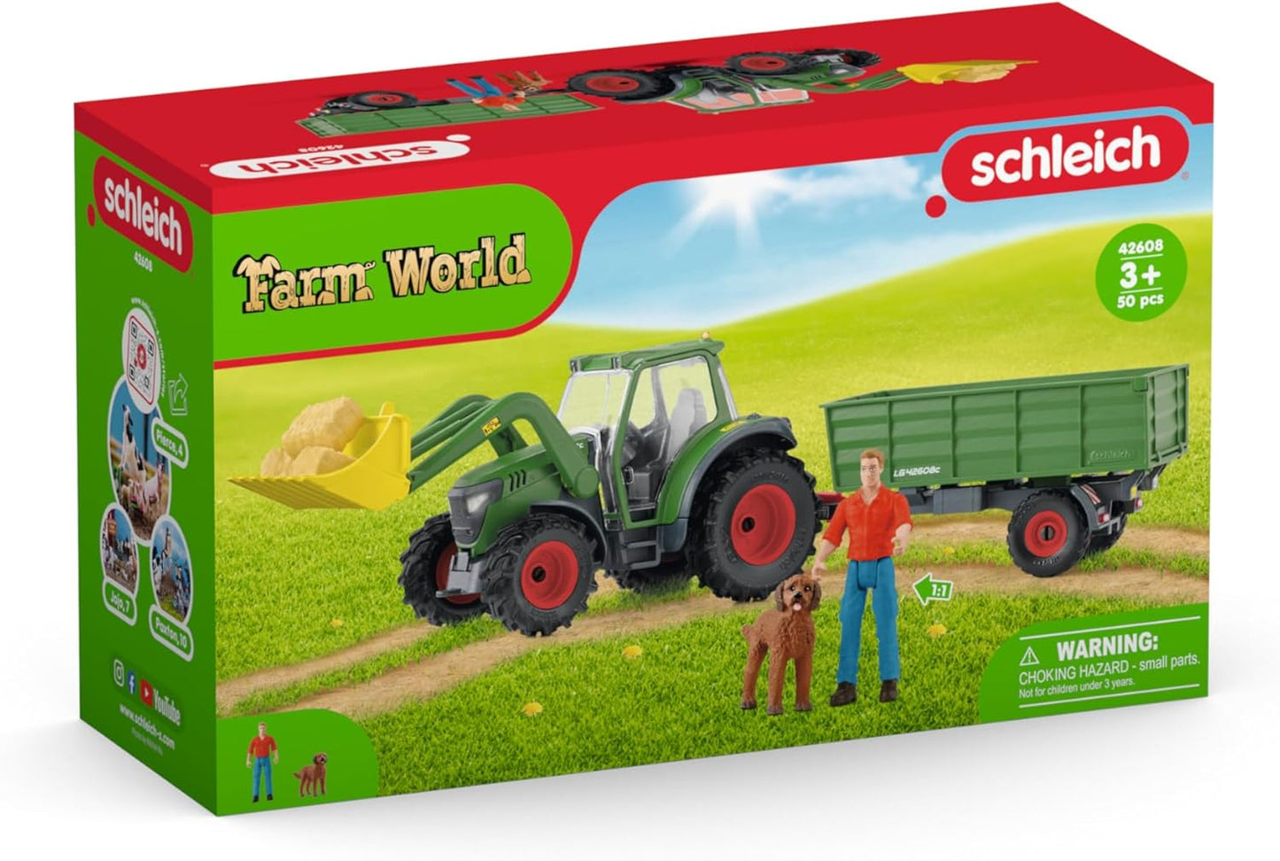 Schleich 42608 FARM WORLD Trator com reboque Playset para maiores de 3 anos, preto