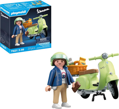 Playmobil Carros 71621: Vespa 150 Sprint Veloce 1969, verde claro, modelo fiel para colecionadores e fãs, inclui acessórios versáteis e diversas opções de selim