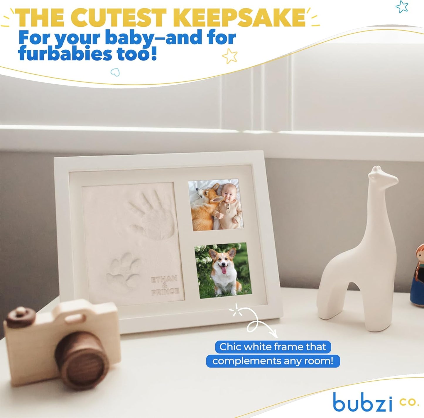 Bubzi Co Kit de creación de huellas y huellas de manos, fotos enmarcadas para recién nacidos, niños y niñas, regalos para bebés, regalo personalizado para hitos del bebé, marcos de fotos con memoria para decoración