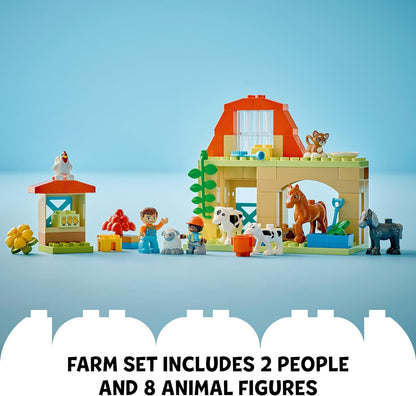 LEGO DUPLO Town Cuidando de Animais na Fazenda Brinquedos para Crianças, Casa de Fazenda com Figuras de Cavalo, Vaca e Frango, Conjunto de Brinquedos de Aprendizagem para Crianças, Meninas e Meninos de 2 anos ou mais 10416