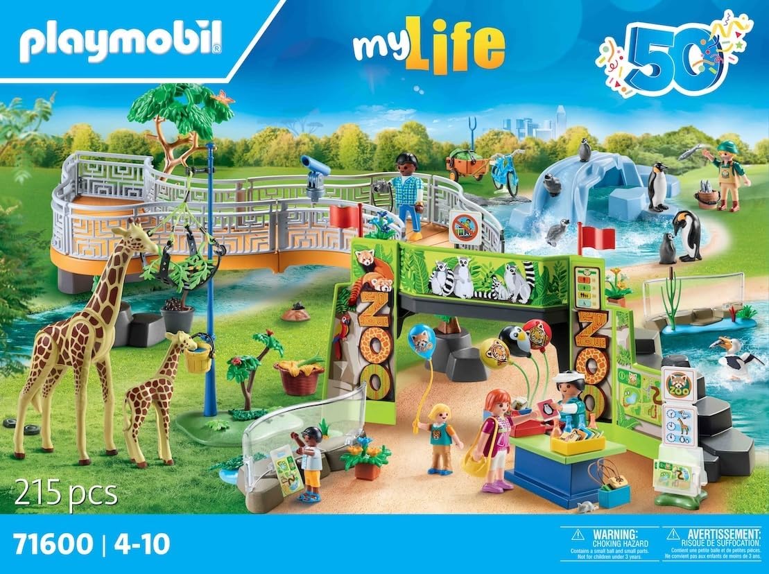 Playmobil 71600 MyLife: Large City Zoo, extenso zoológico com 16 animais exóticos, bem como acessórios variados, conjuntos de jogos detalhados adequados para crianças a partir de 4 anos