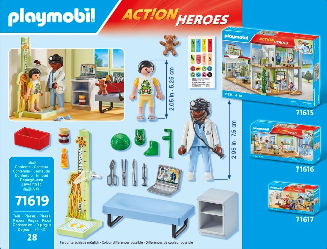 Playmobil 71619 Action Heroes: Pediatra com ursinho de pelúcia, tratamento para os mais pequenos, feito com mais de 80% de materiais reciclados e de base biológica, conjuntos de jogos detalhados adequados para crianças a partir de 4 anos