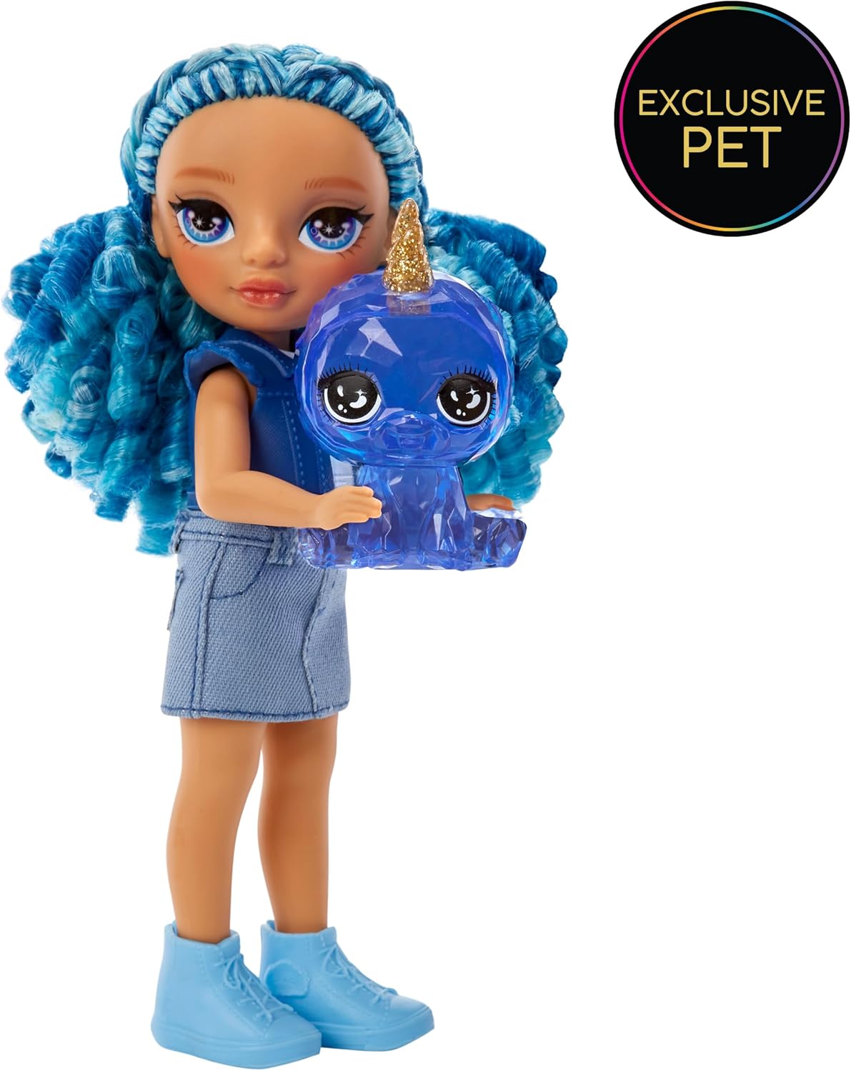 Rainbow High Littles - Sapphire Bradshaw - Boneca fashion pequena e posável - Boneca azul de 14 cm de altura com bolsa e Yeti de estimação mágico - Adequado para crianças e colecionadores