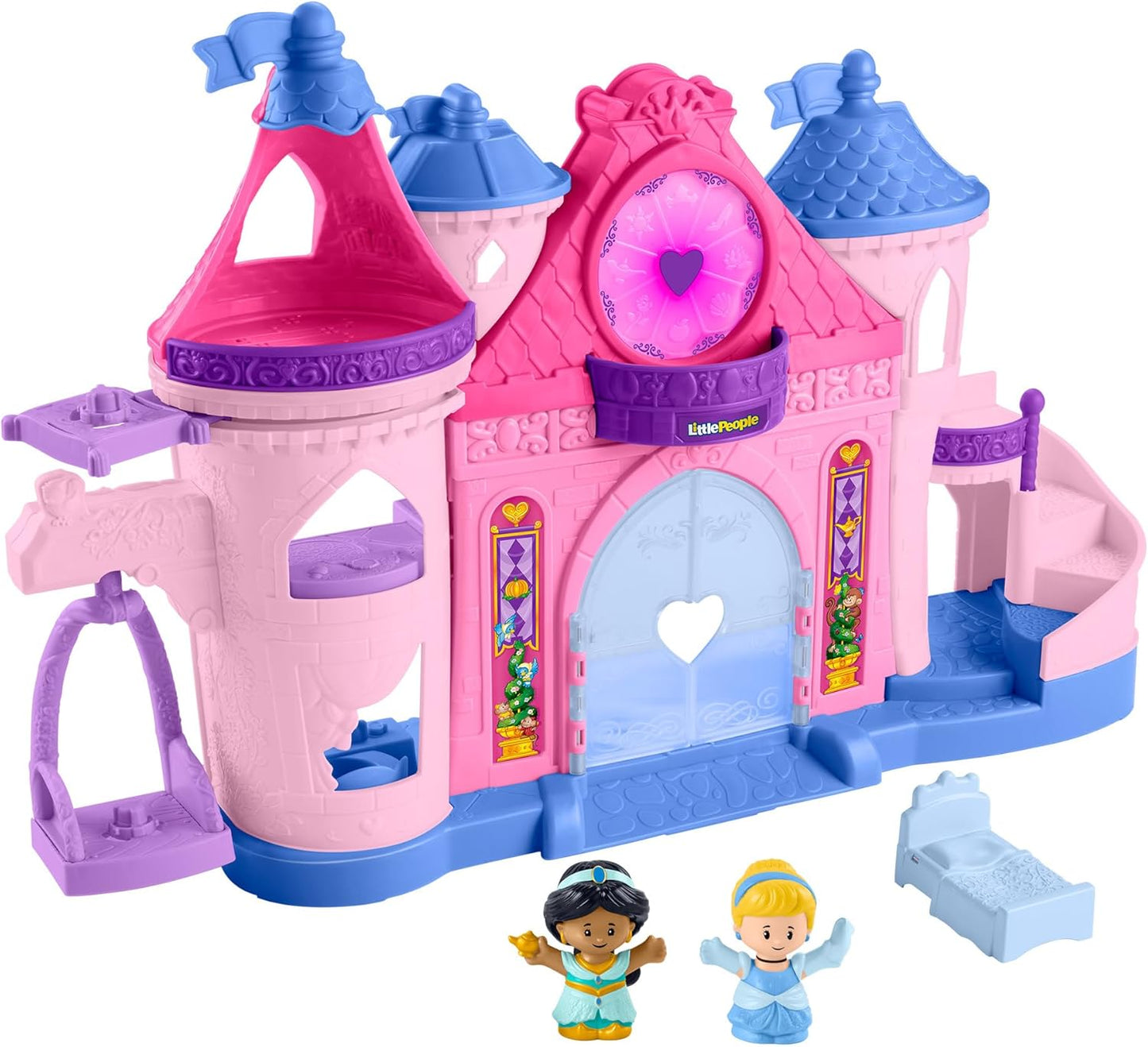 Fisher-Price Little People Toddler Playset Disney Princess Magical Lights & Dancing Castle Brinquedo musical com 2 figuras para maiores de 18 meses, HND55