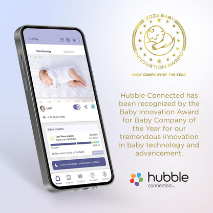 HUBBLE CONNECTED Monitor de bebê com câmera dupla inteligente de visão dupla, tela HD de 5", Nursery Pal Remote Pan Tilt Zoom, conversa bidirecional, rastreamento de movimento AI, visão noturna, sensor de temperatura ambiente, câmera WiFi para bebê