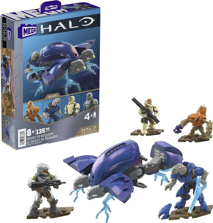 MEGA Conjuntos de construção de brinquedos Halo, Ghost of Requiem com 135 peças, 4 microfiguras de ação e acessórios, para colecionadores