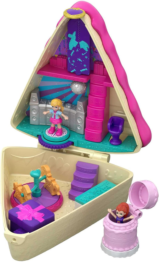 Polly Pocket Pocket World Birthday Cake Bash Compact com 3 revelações, 3 acessórios, bonecas Micro Polly e Lila e folha de adesivos; para maiores de 4 anos, GFM49