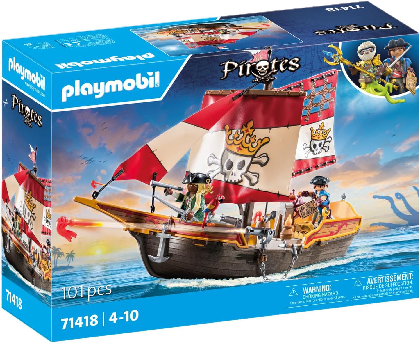 Playmobil 71418 Piratas: navio pirata, aventuras emocionantes em alto mar para crianças de 4 anos ou mais