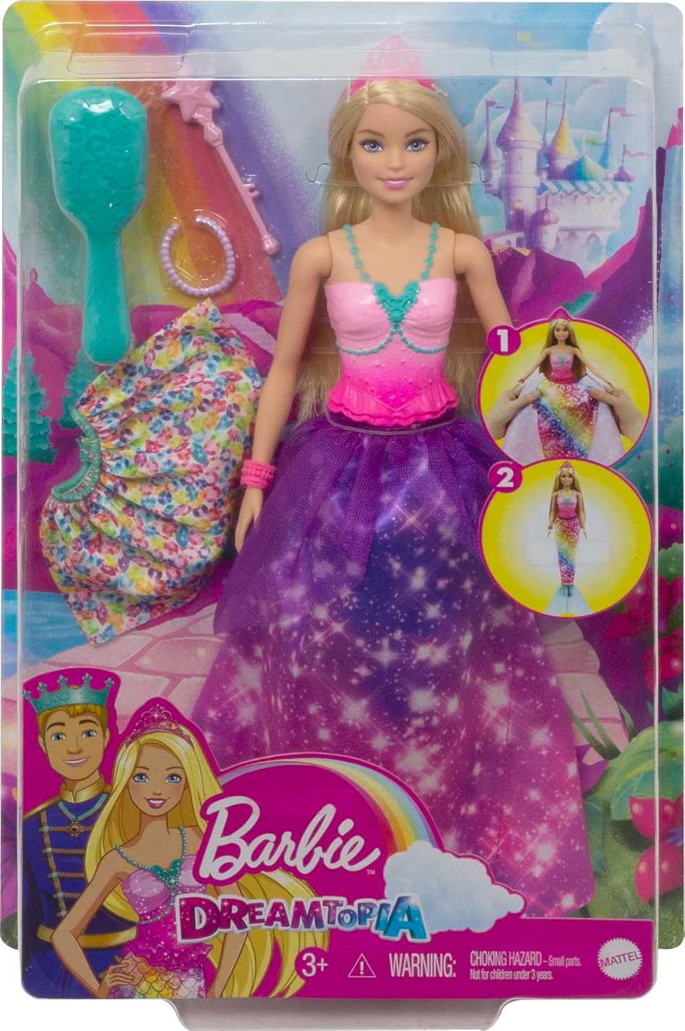 Barbie Boneca Dreamtopia 2 em 1 Princesa em Sereia Fashion Transformation com 3 looks e acessórios, para crianças de 3 a 7 anos - GTF92