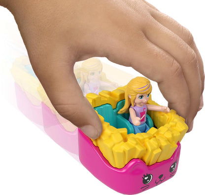 Polly Pocket Micro Dolls e compactos com carros de brinquedo, coleção de veículos com tema alimentar, variedade de revelação de pequenas retiradas com surpresas, JCR44