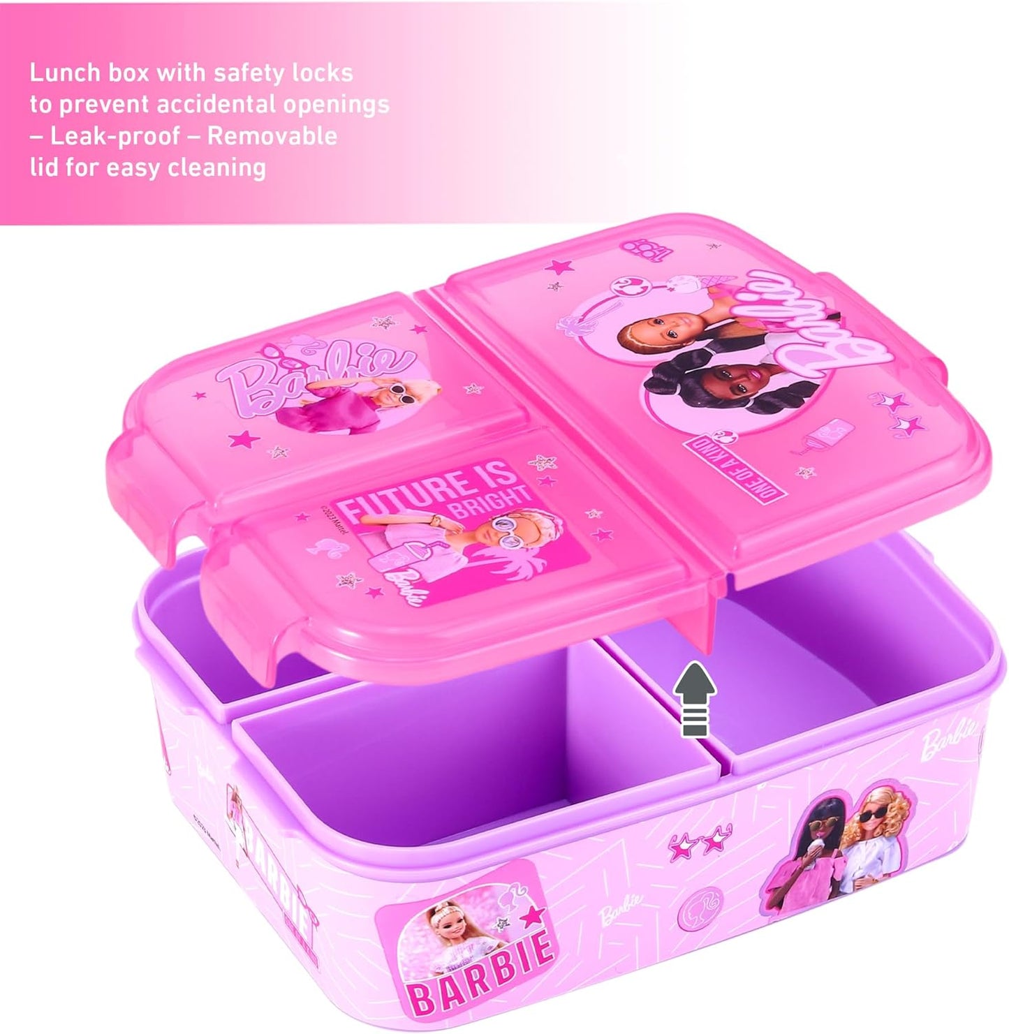 Zawadi Global Conjunto de lancheira infantil Barbie Kids - lancheira isolada, lancheira com vários compartimentos e garrafa de água de 580 ml - conjunto de comida para almoço de viagem escolar,