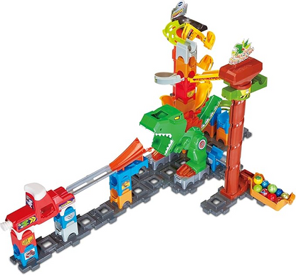 VTech Marble Rush Magentic Dino Adventure, Set de Construcción para Niños, 10 Canicas y 100 Piezas de Construcción, Juguete de Construcción, Dinosaur Marble Rush con Efectos de Luz y Sonido para 4, 5, 6 años + Versión en Inglés