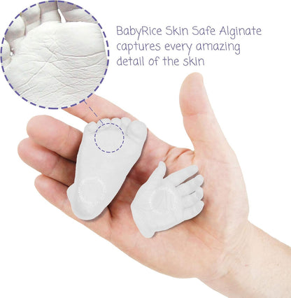 BabyRice Kit de moldagem 3D para bebês (prata) - Crie uma lembrança de mãos e pés de recém-nascidos | 500g de pó de moldagem de alginato, 800g de gesso, tinta metálica, instruções fáceis de seguir - por BabyRice