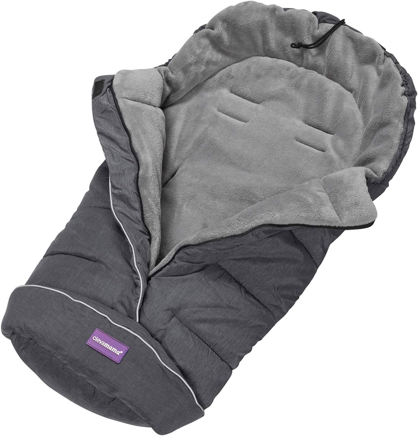 Clevamama Saco de Dormir Universal para Cochecito, Cochecito, Cochecito y Cochecito, Forro Polar Térmico e Impermeable, Extra Largo para Bebés y Niños Pequeños - Gris, 96x98 cm