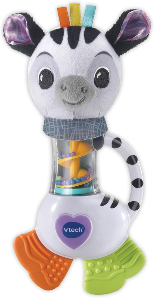 VTech Baby Shaking Sounds Zebra, Juguete Rainmaker, Sonajero con Colores Brillantes, Patrones y Texturas para Juego Sensorial, Regalo para Bebés 3, 6, 9, 12 Meses+, Versión en Inglés