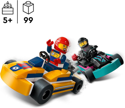 LEGO City Go-Karts e pilotos de corrida, conjunto de brinquedos de veículos de corrida para meninos e meninas de 5 anos ou mais e fãs de brinquedos de carros de corrida com 2 minifiguras de motorista, pequeno presente para