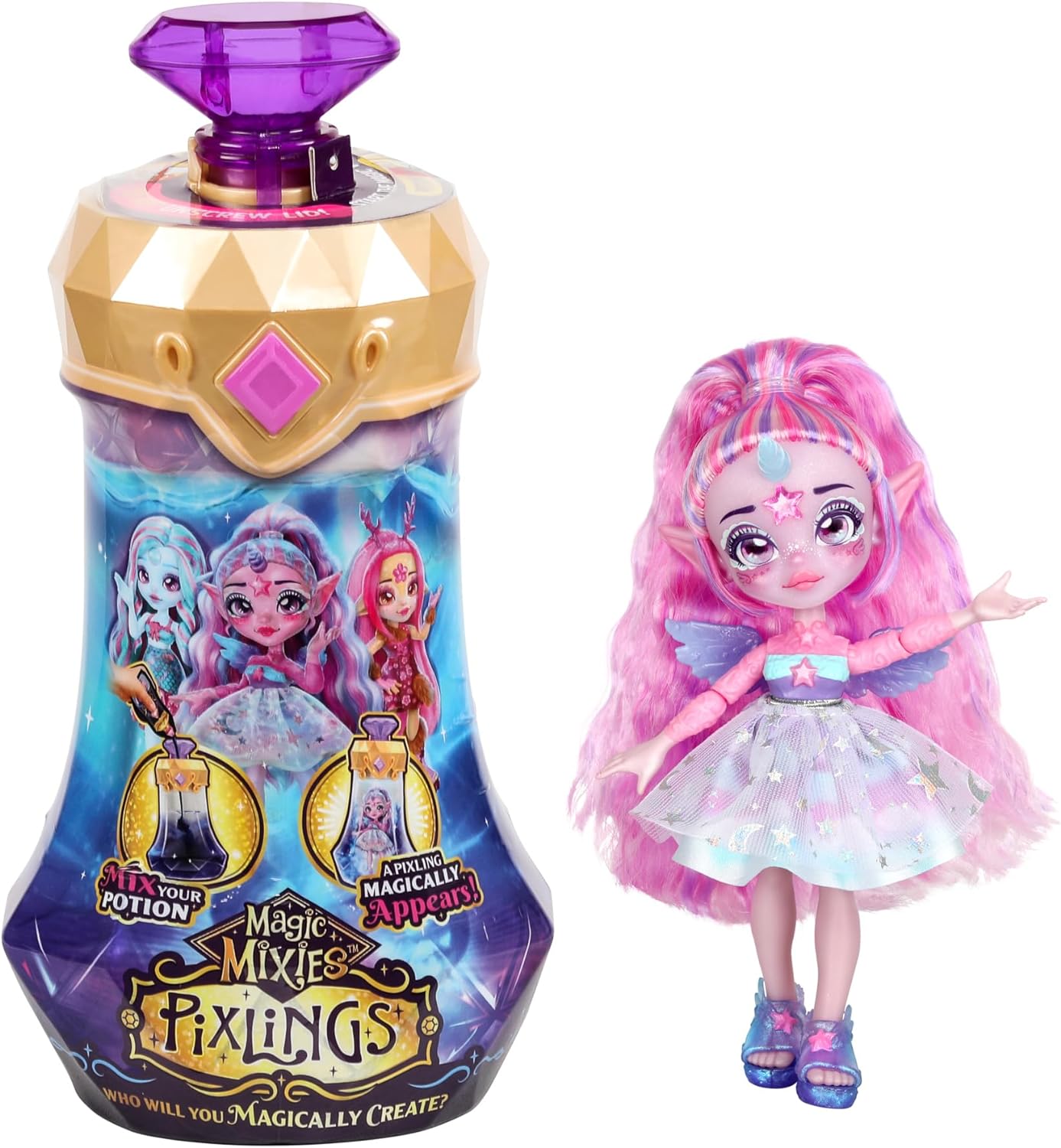 MAGIC MIXIES Pixlings. Crie e misture uma poção mágica que revela magicamente uma linda boneca Pixling de 6,5 "dentro de um frasco de poção - quem você criará magicamente