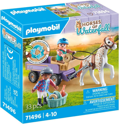 Playmobil 71496 Horses of Waterfall: Pony Carriage, um passeio de pônei mágico, aventuras emocionantes no Waterfall Ranch, conjuntos de jogos detalhados adequados para crianças de 4 anos ou mais