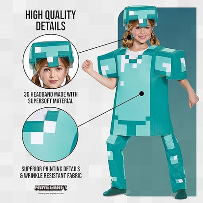 Disguise  Fantasia oficial de Minecraft de armadura de diamante de luxo para crianças - feita com material super macio - fantasias de Natal e Halloween para crianças, roupa de fantasia