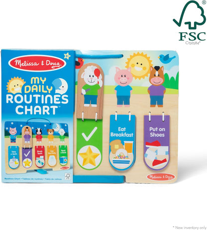 Melissa & Doug Wooden Meu gráfico de rotinas diárias diurnas e noturnas para meninos e meninas 3+