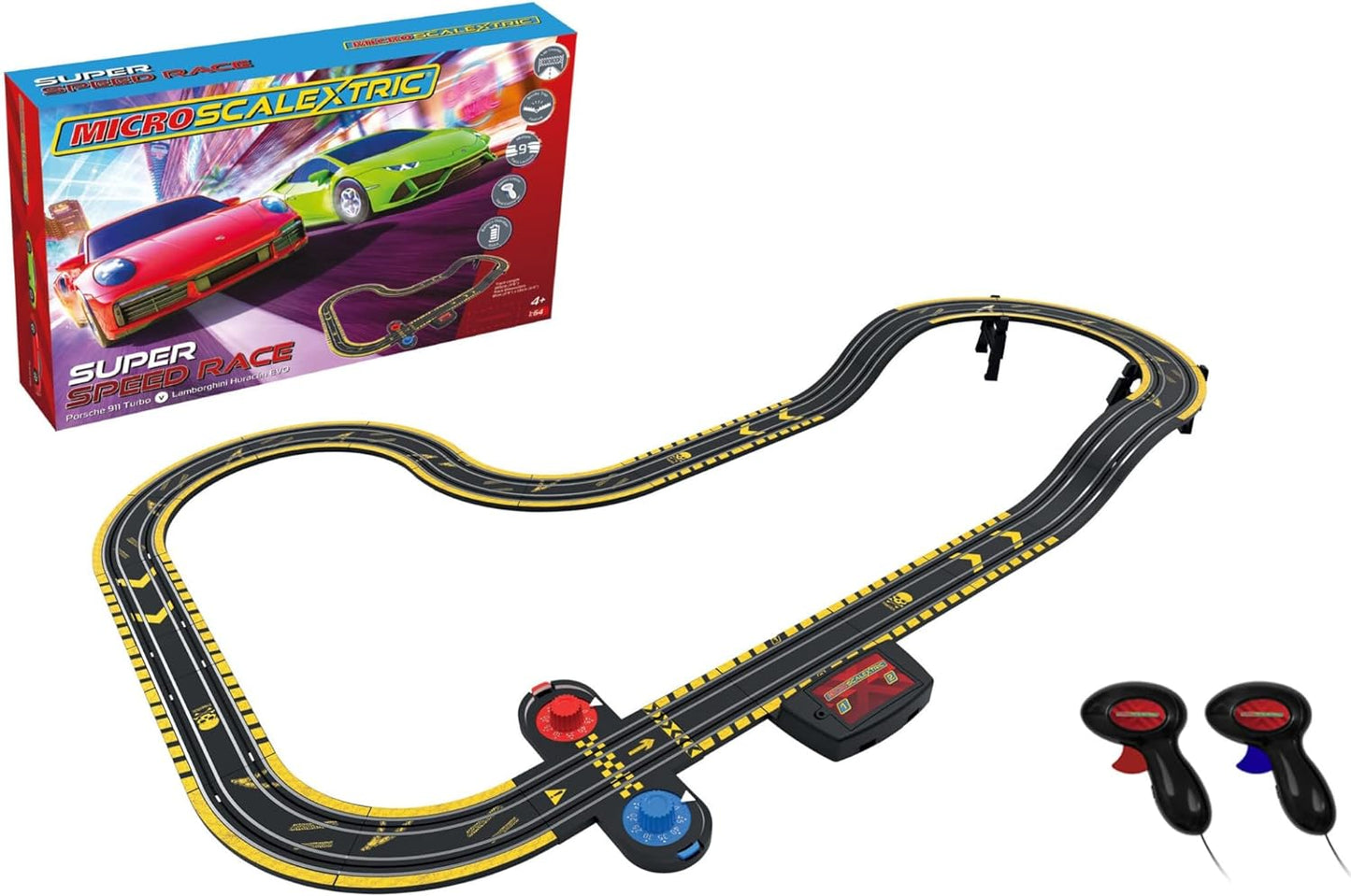 Scalextric Micro Scalextric - Conjunto de corrida de super velocidade Lamborghini vs Porsche - Conjuntos de corrida movidos a bateria, pistas de corrida de slot car