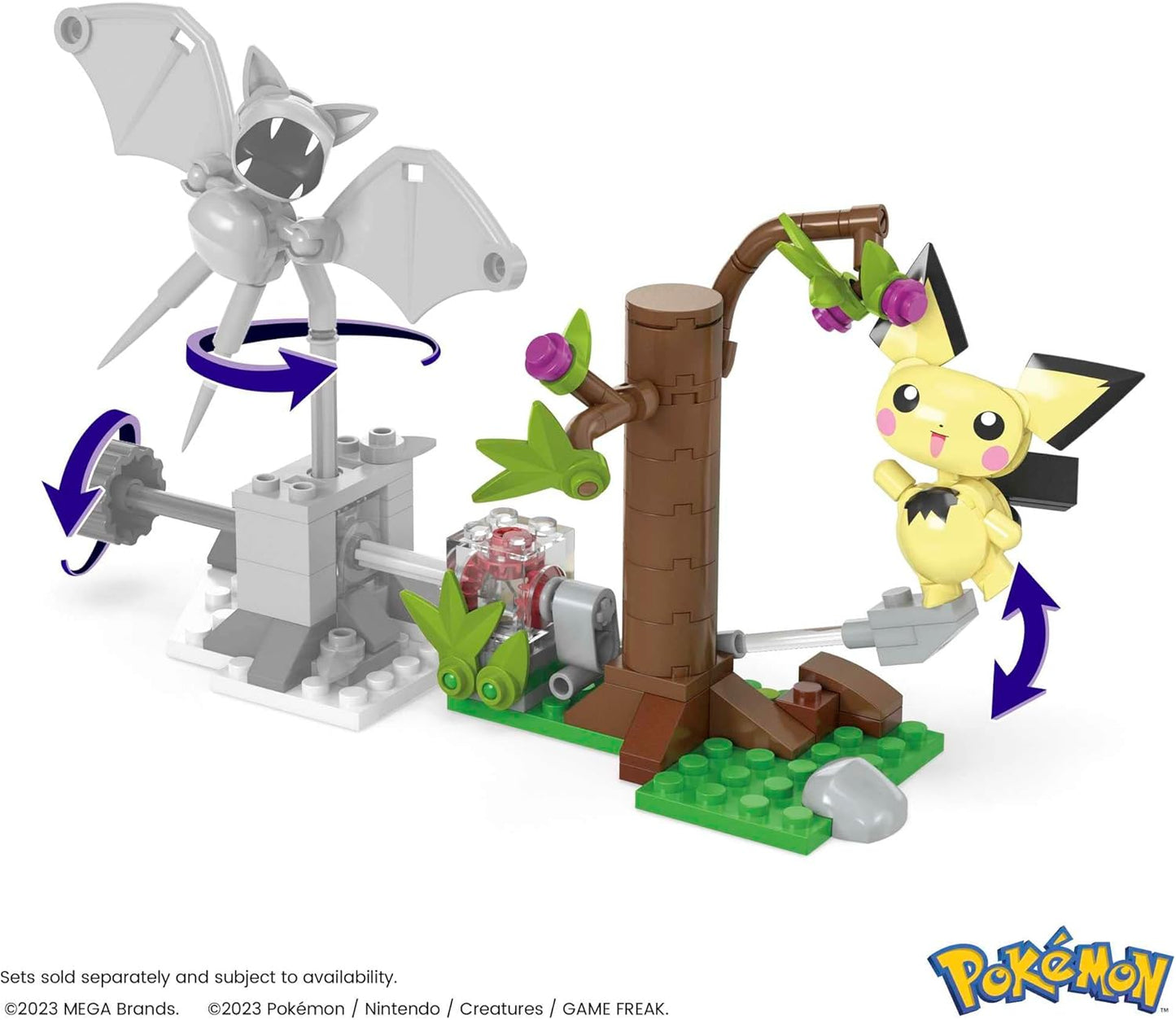 Mega Conjunto de brinquedos de construção de bonecos de ação Pokémon, Pichu's Forest Forage com 84 peças, movimento e 1 personagem articulado e montável, HPB59