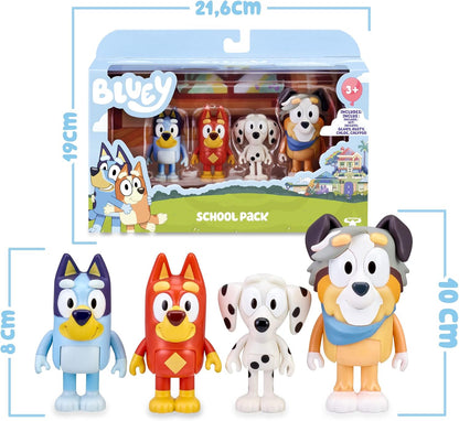 Bluey School Pack 4 figuras, multicoloridas, tamanho único (famoso BLY09300)