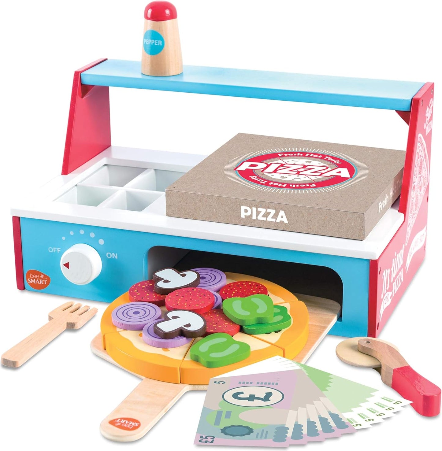 Bee Smart Conjunto de comida Wooden Pizza Play Shop mais de 30peças Crianças brincam com comida, forno de pizza e acessórios Kit de cozinha para dramatização infantil e brincadeiras imaginárias Presentes de aniversário para crianças