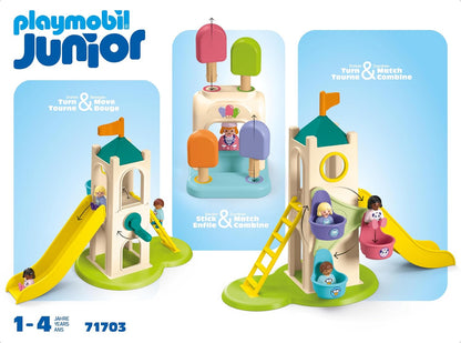 Playmobil 71703 JUNIOR Adventure Tower com cabine de sorvete, brinquedos de desenvolvimento para crianças com torre e roda gigante, brinquedos educativos, feitos de mais de 90% de plásticos vegetais