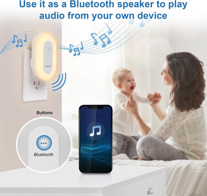 VTech Chupeta de treinamento para dormir BC8113 V-Hush Plug com 40 histórias / músicas / sons e grave sua própria voz. Alto-falante Bluetooth, mais de 250 luzes noturnas multicoloridas, sem necessidade de baterias e sem cabos