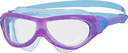 Zoggs Óculos de natação Phantom Junior, óculos de natação com proteção UV, alças de óculos infantis de ajuste rápido, lentes de óculos de natação transparentes sem neblina, óculos de natação para crianças de 6 a 14 anos, transparente, roxo/azul