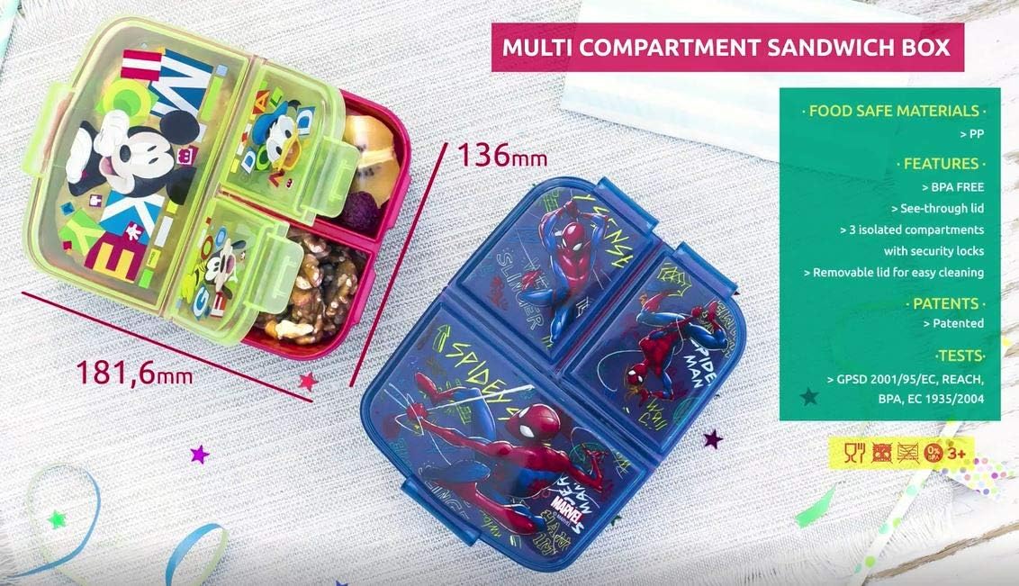 PJ Masks Stor Kids Childrens Multi Compartimento Retangular Escolar Viagem Almoço Caixa de Comida Sanduíche Bento Container, BPA Free (Azul)