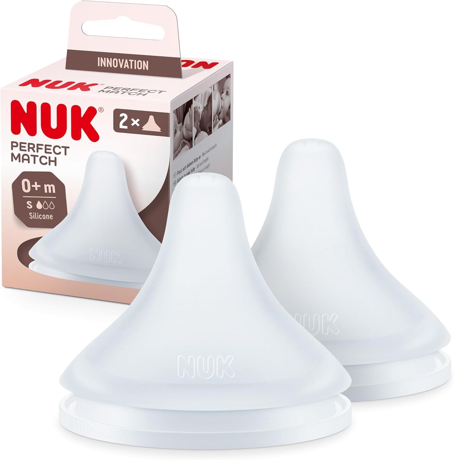 NUK Tetinas de mamadeira Perfect Match | 0+ meses | Adapta-se ao paladar do bebê | Ventilação anticólica | Sem BPA | Tetina de silicone pequena para mamadeiras | 2 unidades