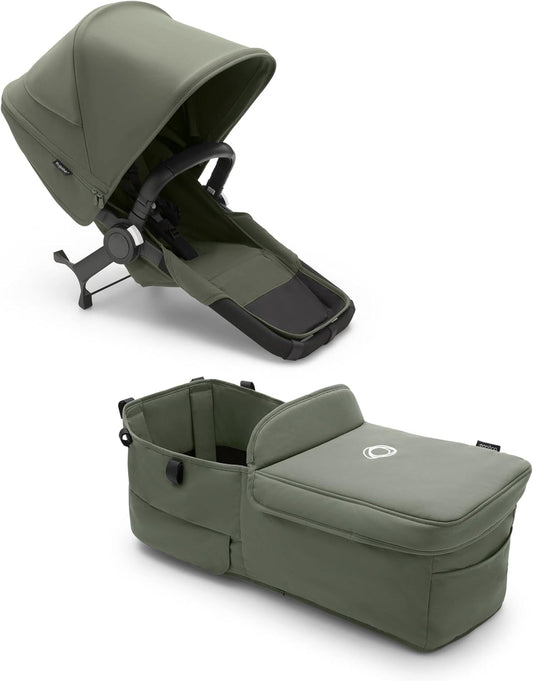 Conjunto de extensão Twin Bugaboo Donkey 5, converte seu Donkey 5 Mono em um carrinho duplo, lado a lado, design aprimorado, assento reversível e direção com uma mão, Forest Green