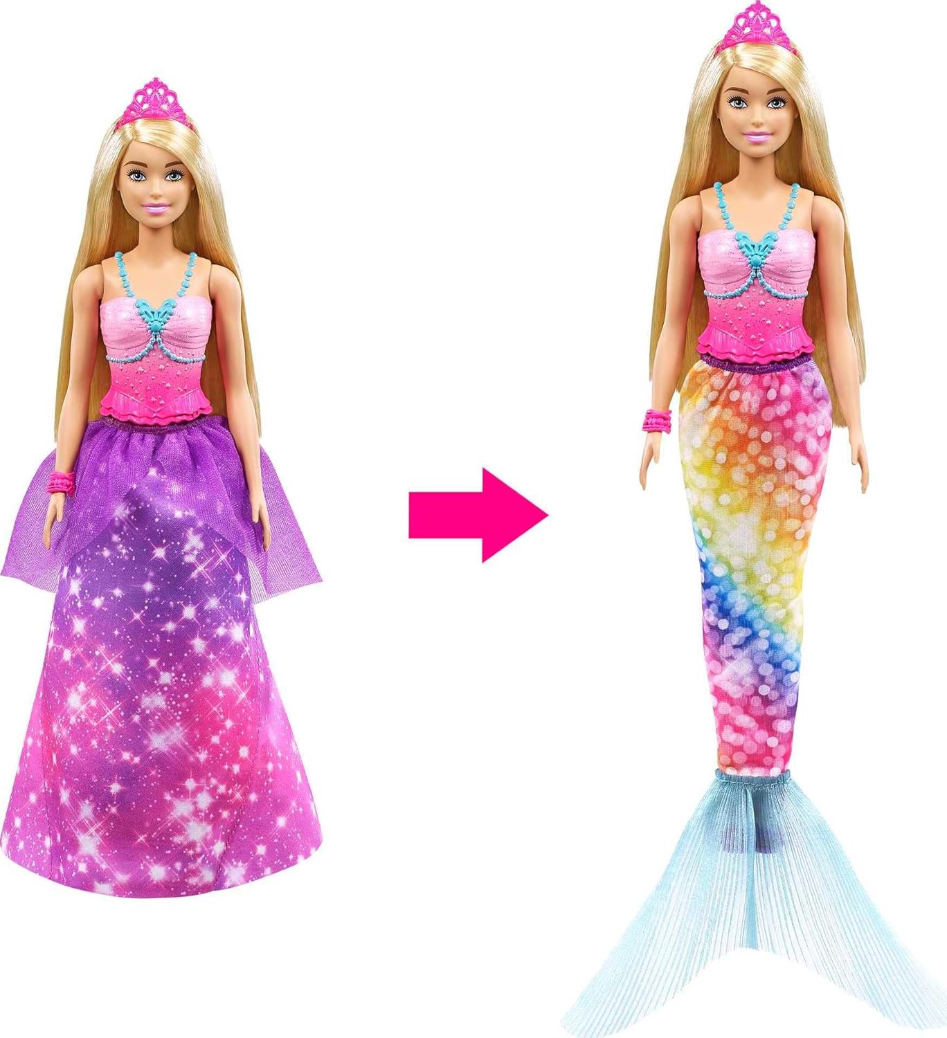 Barbie Boneca Dreamtopia 2 em 1 Princesa em Sereia Fashion Transformation com 3 looks e acessórios, para crianças de 3 a 7 anos - GTF92