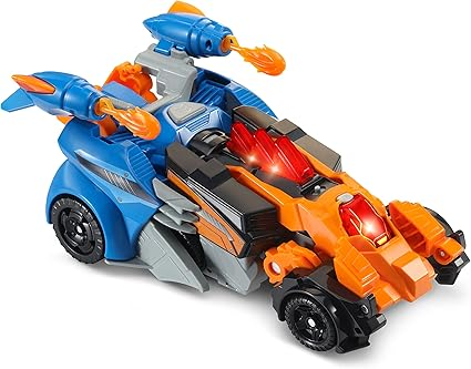 VTech Switch & Go Dinos Dino Launcher 2 em 1, brinquedo de dinossauro interativo com luzes e efeitos sonoros, transformando 2 dinossauros em 1 super carro, para crianças 3, 4, 5, 6 +, versão em inglês