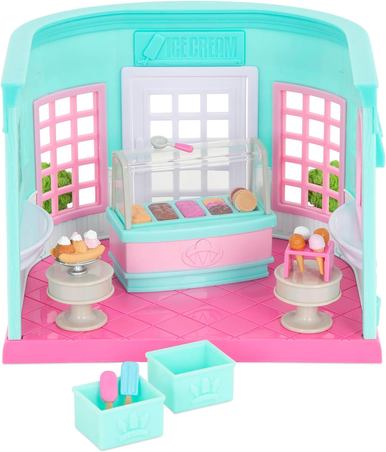 Li'l Woodzeez  WZ6735Z Playset - Sorveteria Scoops & Sprinkles - Conjunto de 18 peças - Brinquedos de família para crianças a partir de 3 anos