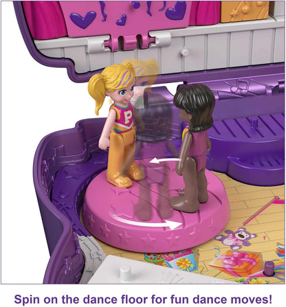 Polly Pocket Boneca e acessórios, compacto com bonecas Micro Polly e Friend, 5 revelações, arco de palco brilhante com tema de dança, HCG17