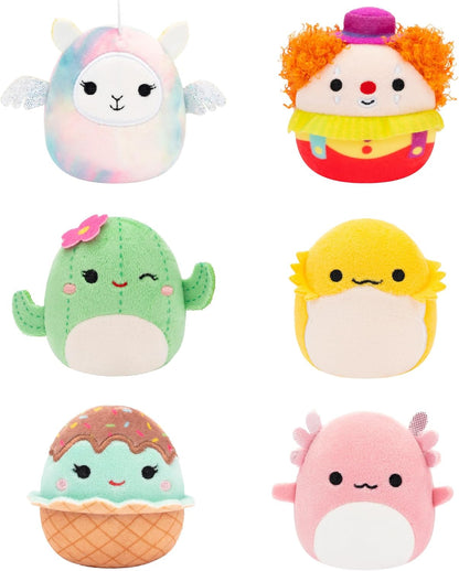 Micromallows Squishmallows Original 6-Pack - Archie Axolotl, Palhaço Bimbi, Lucy-May Llamapegacorn, Maritza Cactus, Maya Sundae, Rodry Bearded Dragon