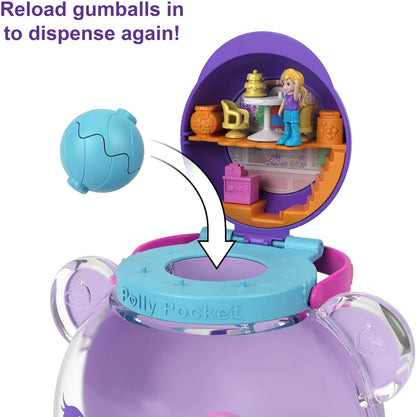 Polly Pocket Gumball Bear Playset, 4 espaços para brincar, 32 peças para brincar: 2 bonecas, chicletes não comestíveis e recurso de chicletes recarregáveis, 4 anos ou mais