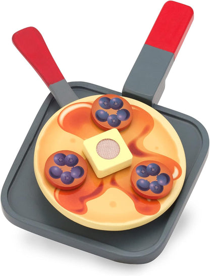 Melissa &amp; Doug Flip and Serve Pancake Set (19 piezas) - Comida de madera para desayuno, color marrón