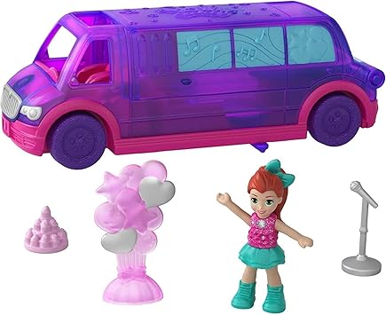 Polly Pocket Limusine de festa Pollyville com áreas de lazer, boneca Lila e muito mais