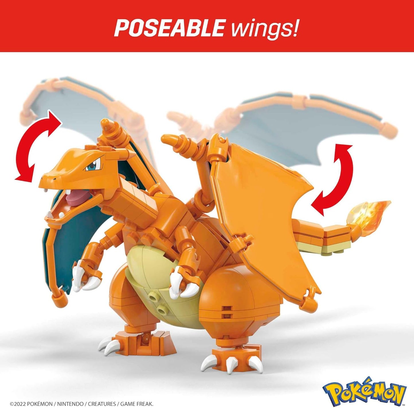 MEGA Figura de ação Pokémon, Pokémon Charizard, brinquedos de construção para crianças e adultos, modelo de personagem colecionável com 222 peças e alfinete de pokébola, 10 cm de altura, brinquedo para maiores de 8 anos,