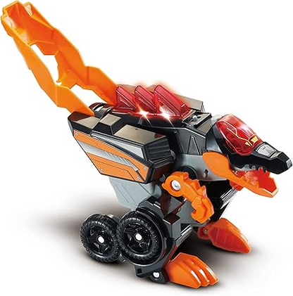 VTech Switch & Go Dinos Dino Launcher 2 em 1, brinquedo de dinossauro interativo com luzes e efeitos sonoros, transformando 2 dinossauros em 1 super carro, para crianças 3, 4, 5, 6 +, versão em inglês