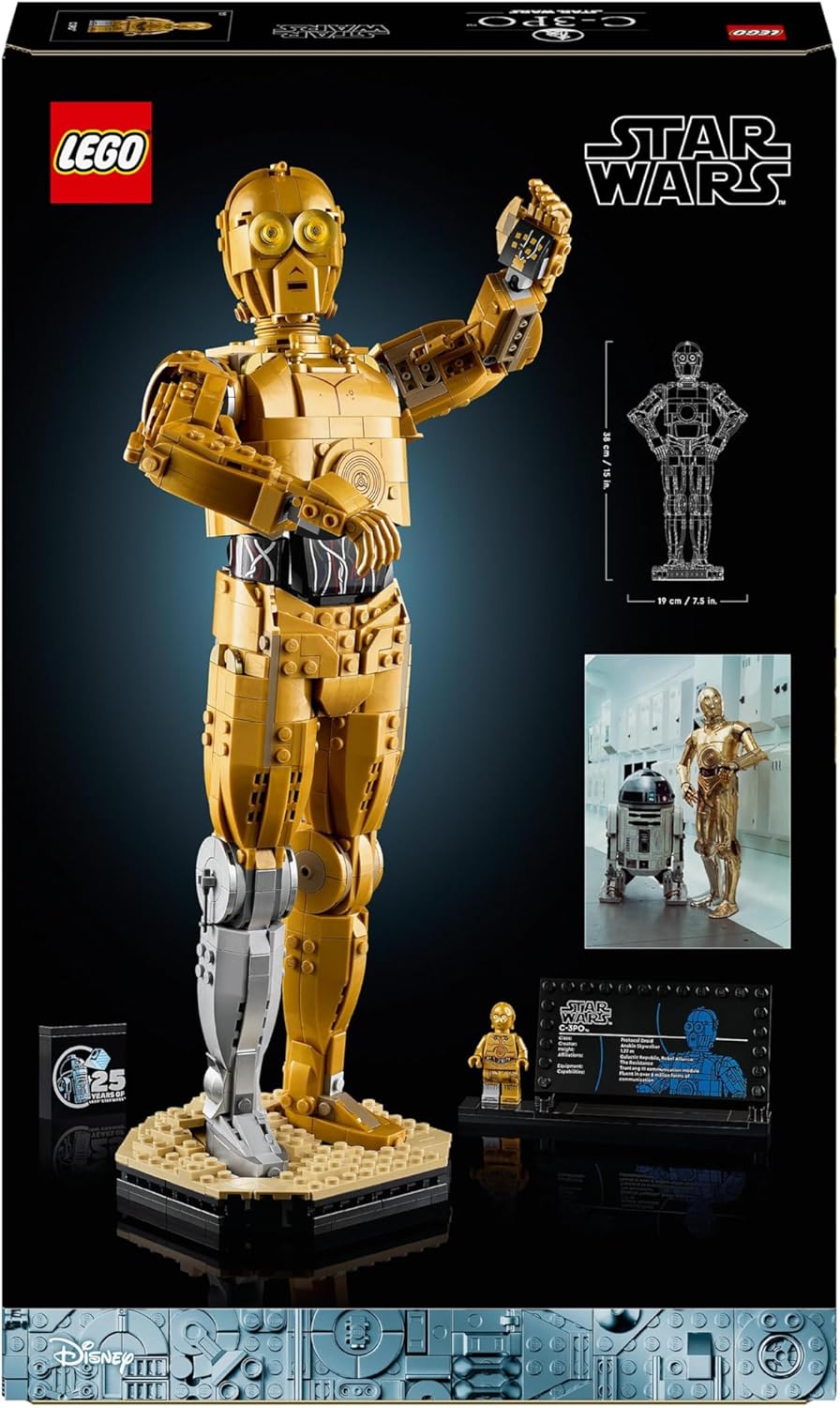 LEGO Conjunto de construção de figuras Droid Star Wars C-3PO, kit de modelo colecionável para adultos construirem com minifigura de personagem e expositor, ideia de presente nostálgico para homens, mulheres, ele, ela e fãs