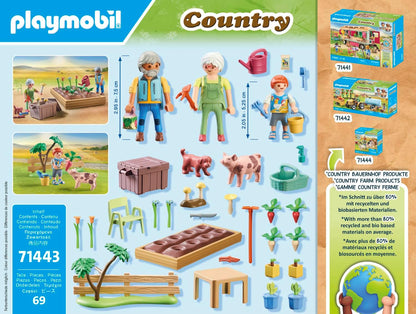 Playmobil  71443 País: Horta com os avós, incluindo canteiro de flores, regador e ferramentas de jardim, encenação divertida e imaginativa, conjuntos de jogos sustentáveis adequados para crianças com mais de 4 anos