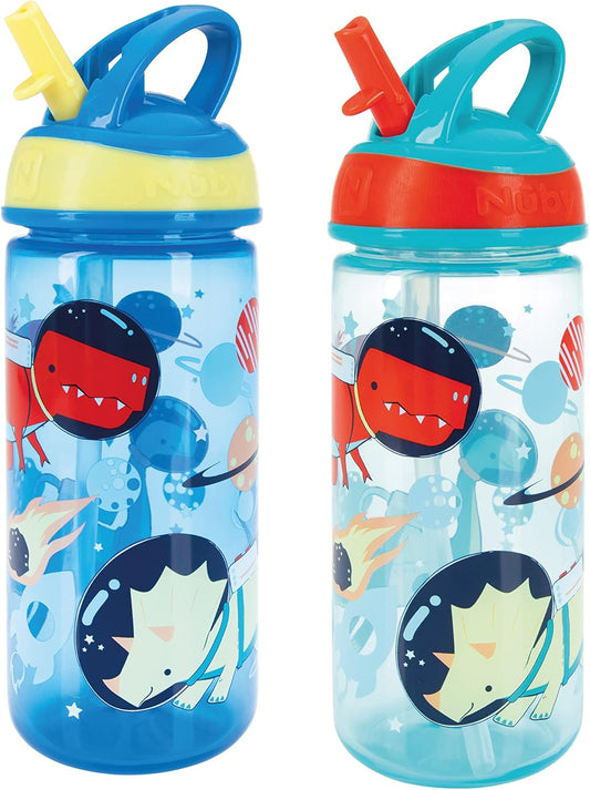 Botella de agua Nuby Super Flip – Vaso antiderrames para niños pequeños | 540ml/19oz | Asa de transporte | Flujo libre | Apto para lavavajillas y esterilizable | Taza adecuada para niños a partir de 18 meses.