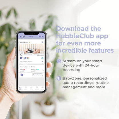 HUBBLE CONNECTED Nursery Pal Glow + monitor de bebê com vídeo de 5 polegadas com luz noturna, panorâmica, inclinação e zoom remotos, sensor de temperatura ambiente, conexão Wi-Fi privada e segura - branco