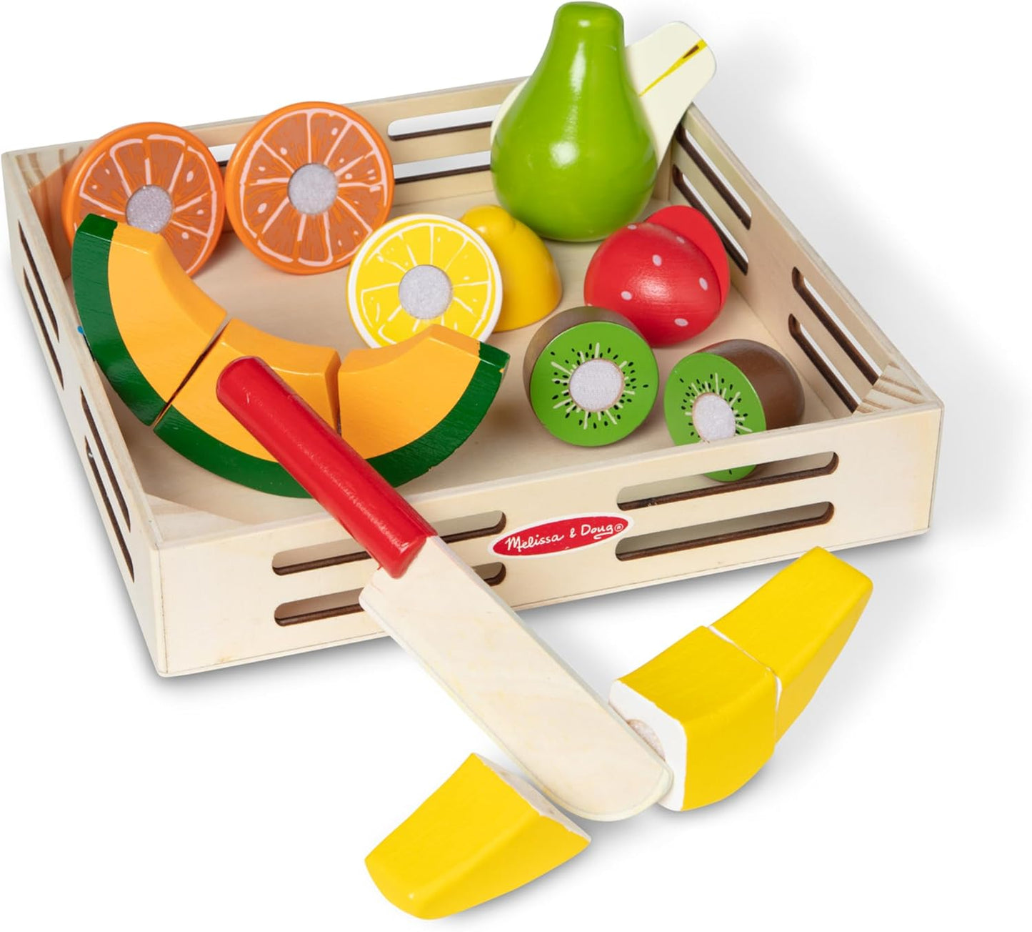 Melissa & Doug Conjunto de corte de brinquedos de frutas de madeira | Crianças brincam com comida | Brinquedos de dramatização para crianças | Acessórios de cozinha para crianças | 3+ | Presente para menino ou menina, preto